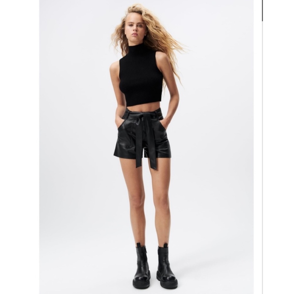 NWT Zara faux leather belted shorts